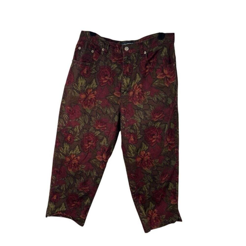 Vintage Halston‎ Dark Moody Floral Baggy Cropped Pants Womens